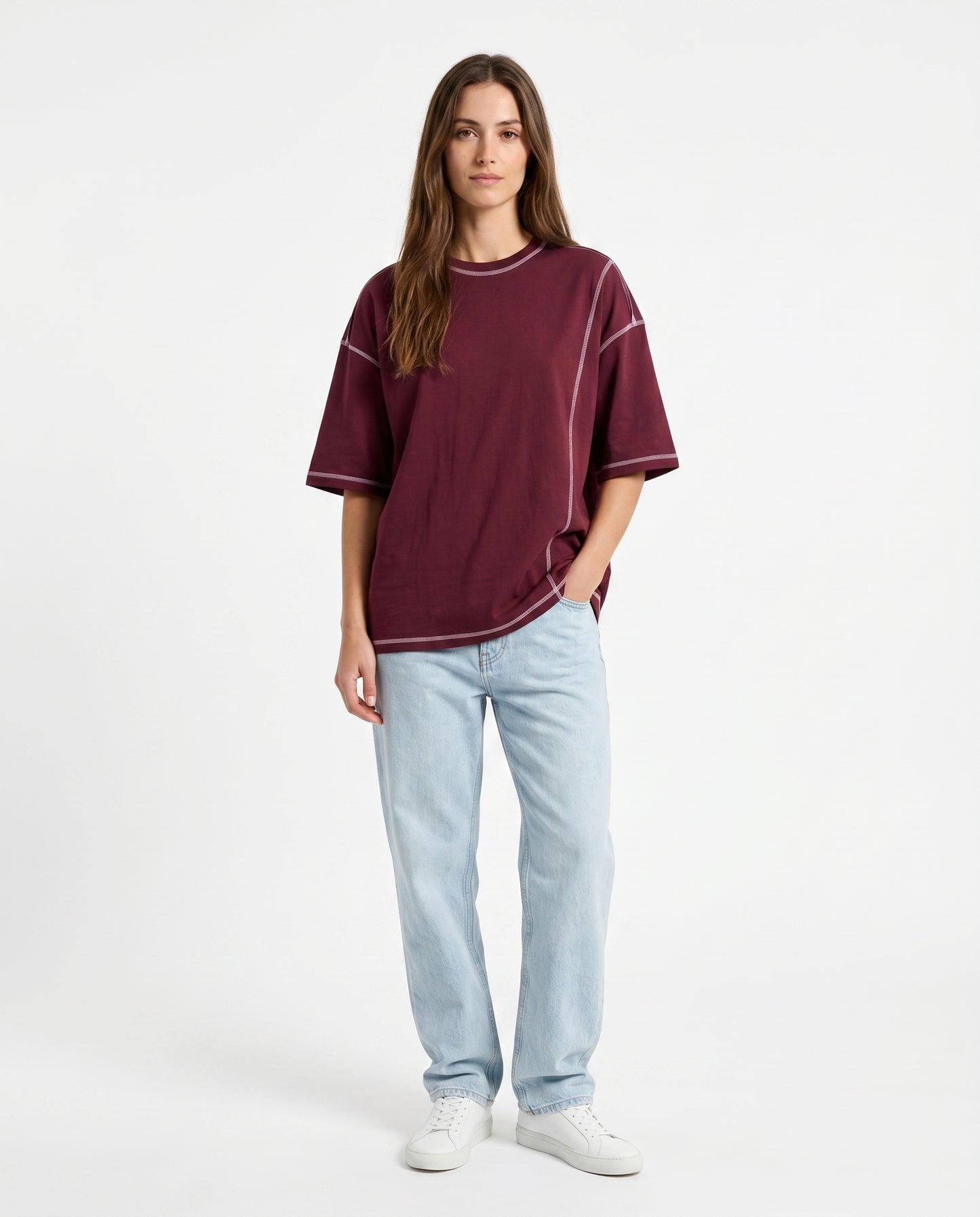 Maroon Deconstructed Seam Tee | 220 GSM Supima Cotton