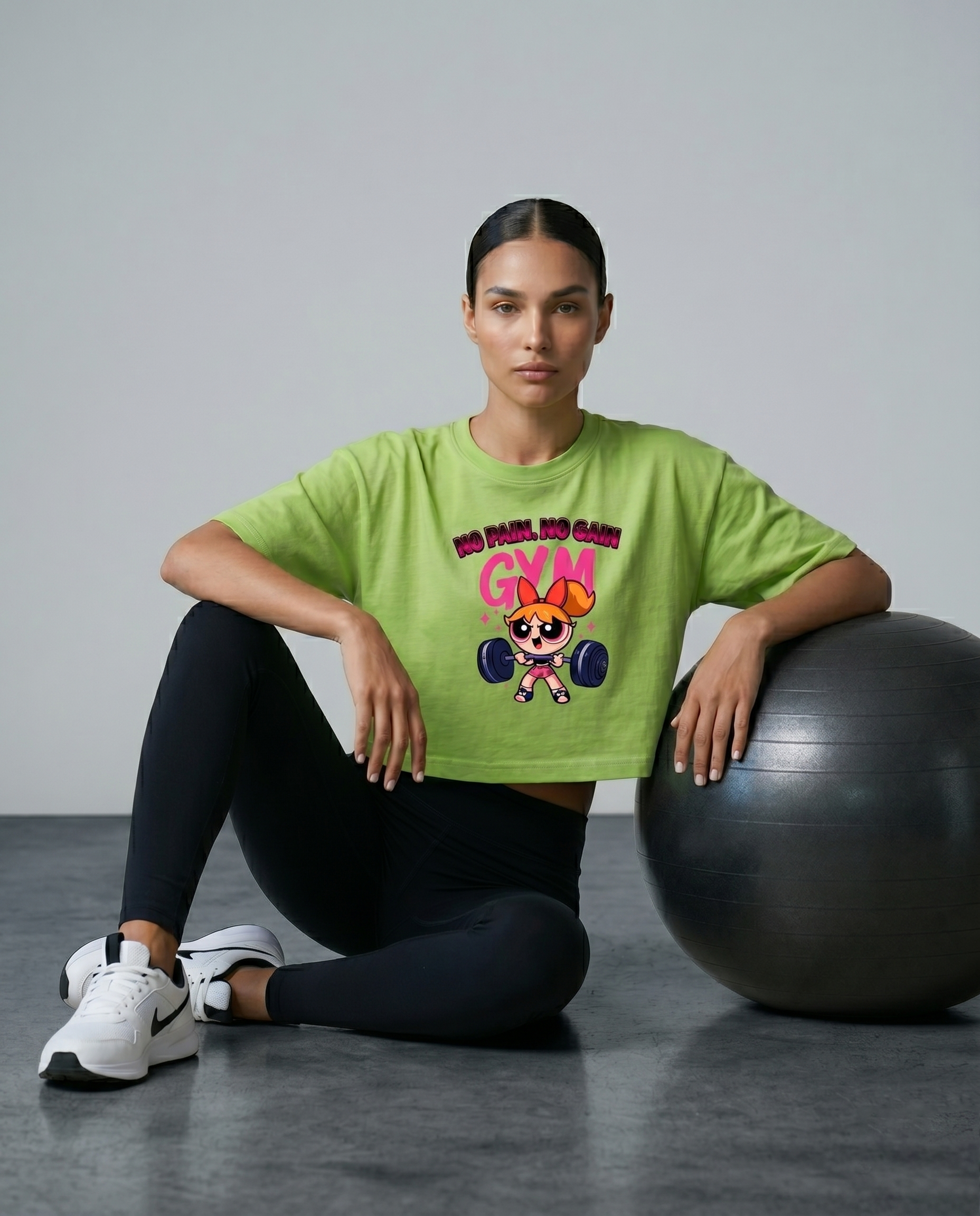 GRPHX "No Pain, No Gain" Oversized Crop Tee - Green