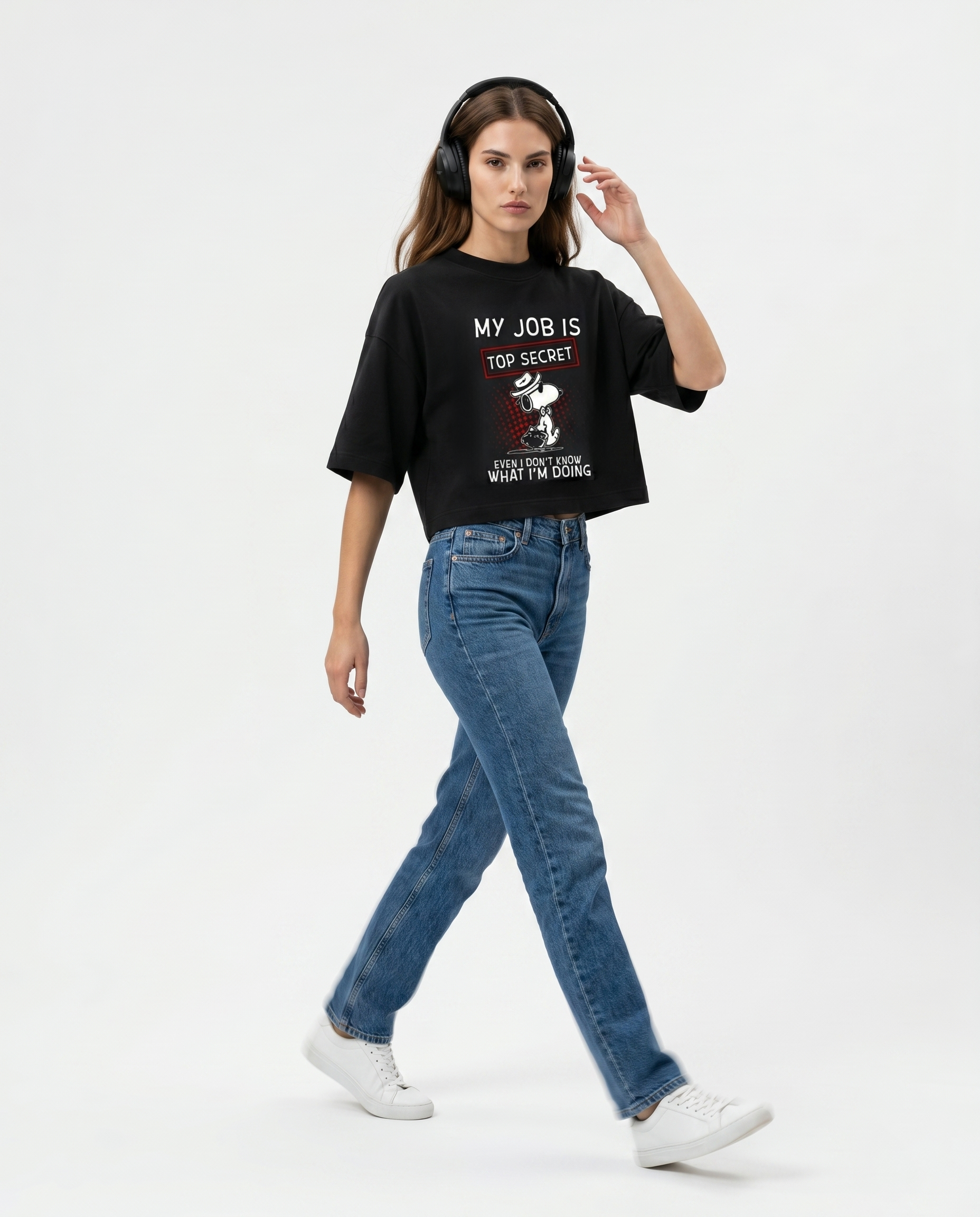 GRPHX Top Secret Job funny graphic oversized crop top front view