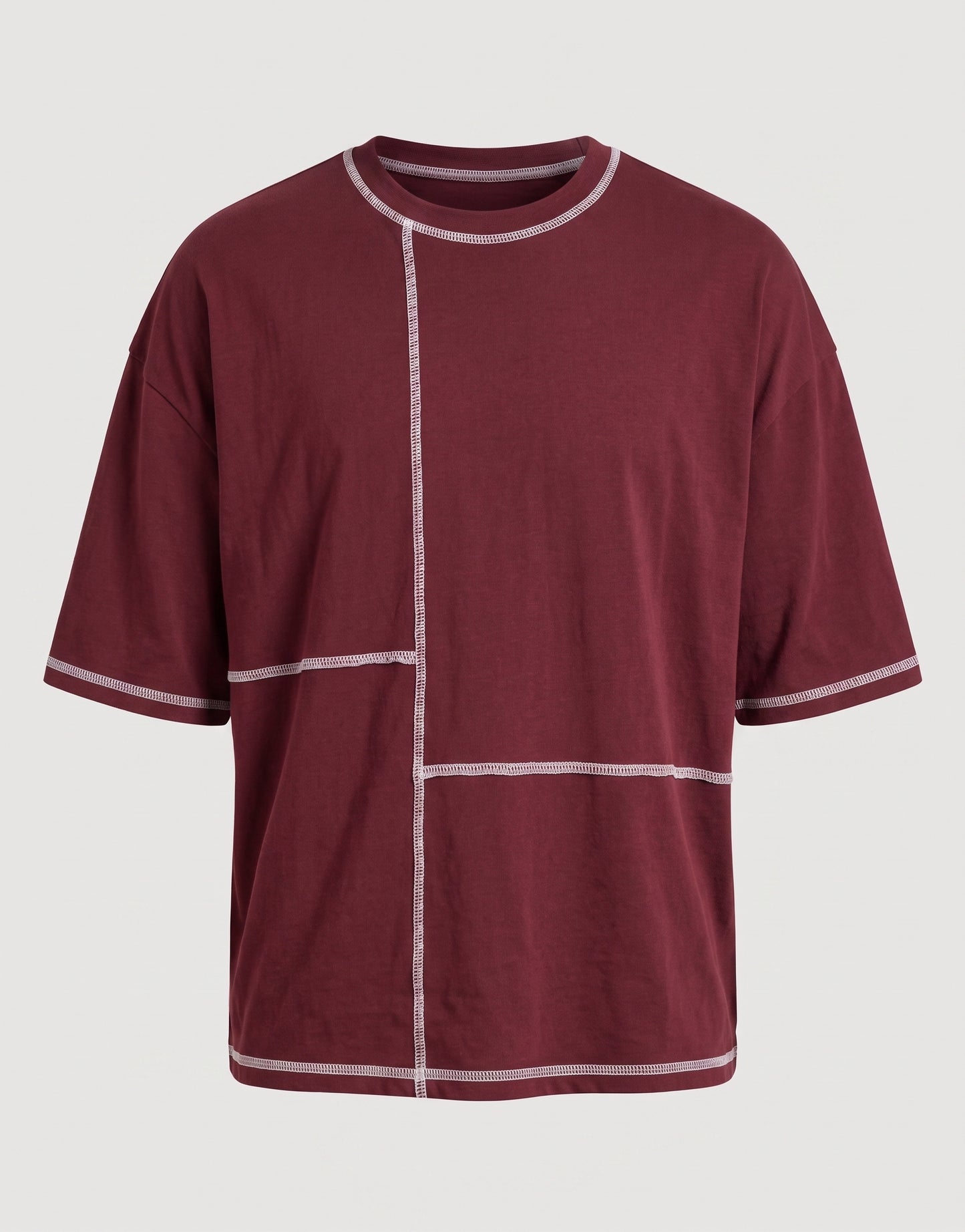 Maroon Contrast Stitch Oversized Tee | 220 GSM Supima Cotton