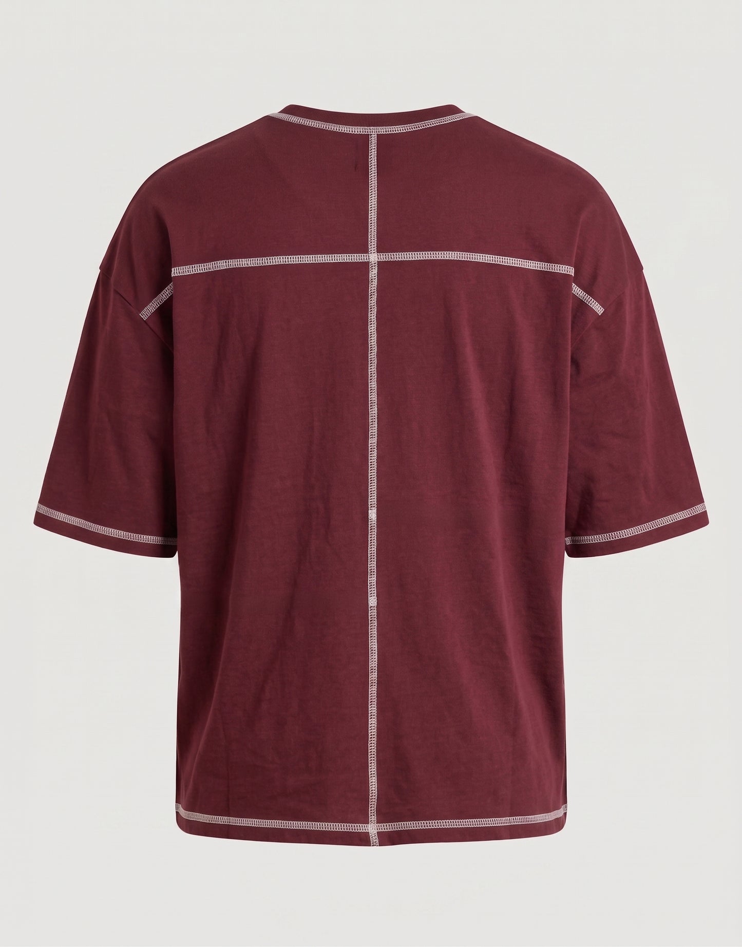 Maroon Contrast Stitch Oversized Tee | 220 GSM Supima Cotton